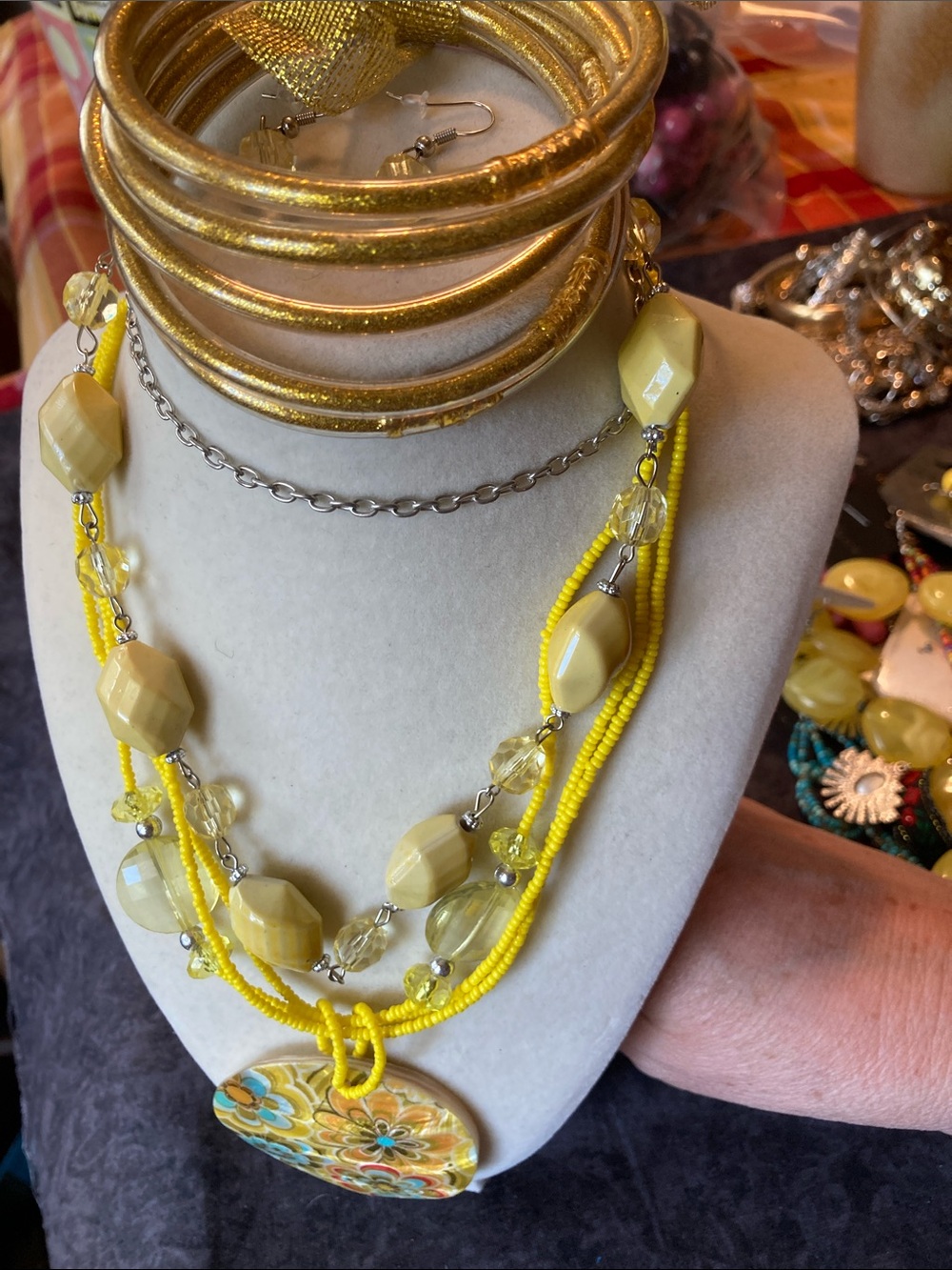 4 Piece Yellow Jewelry Lot Necklaces Bracelet Earrings